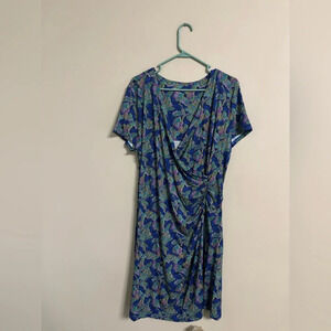 Soft Surroundings Giselle Dress Floral Faux Wrap Size 1X New Short Sleeve Midi